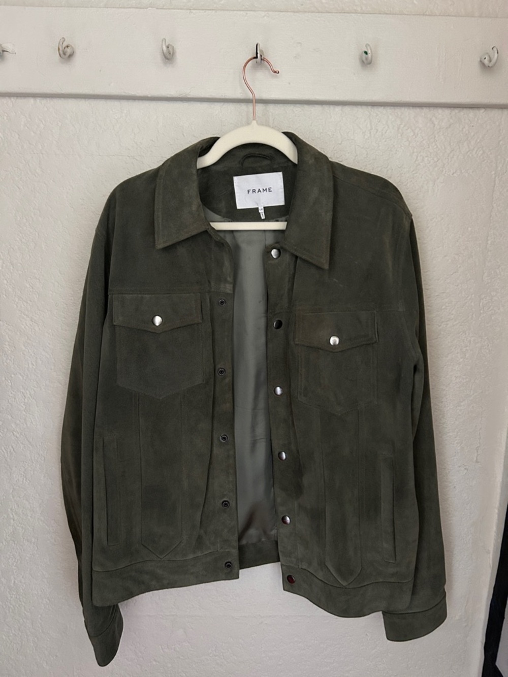 Frame Denim Olive Green Suede Button Jacket